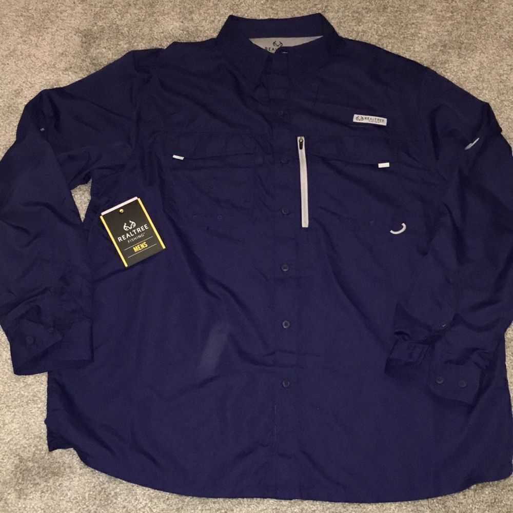 NWT new Realtree Fishing Guide Blue Long Sleeve UPF 40, Men’s Shirt XL classic